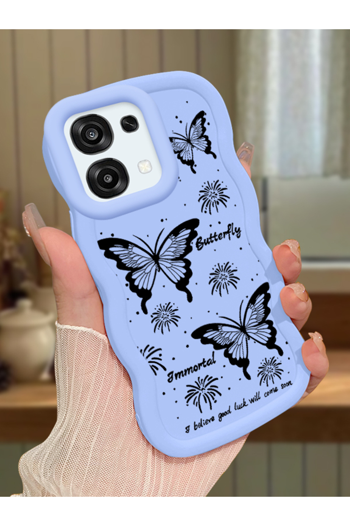 Oppo A6 Pro 4G/5G Compatible Blue Silicone Case Camera Protected Shock Absorber Design Butterfly Pattern