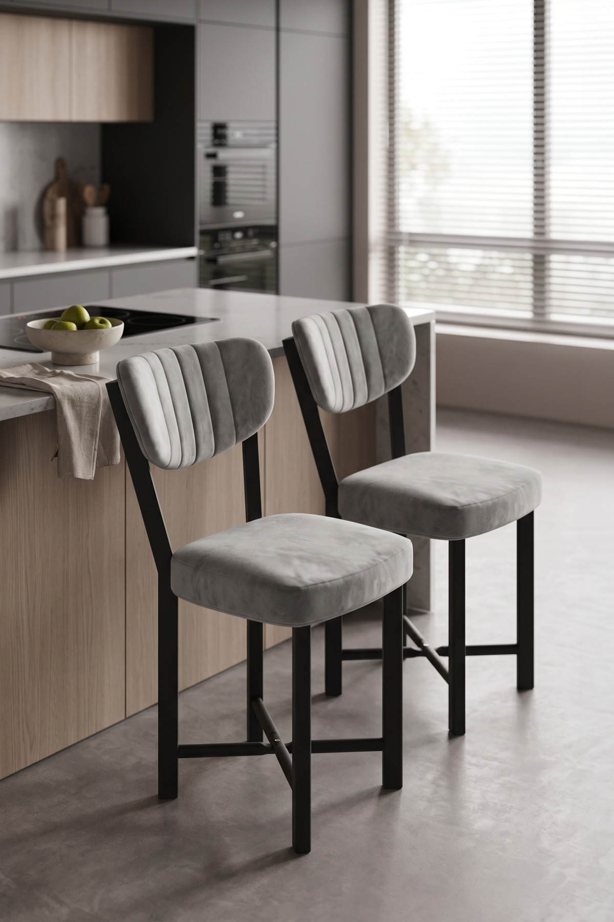 Sandalye 2 Adet Baby Face Kumaş Metal Ayak Modern Mutfak Sandalyesi Cafe Balkon Ofis Elma 9810 Gri görsel 2