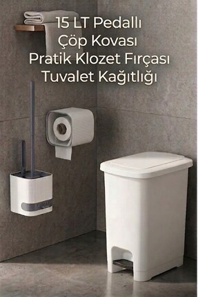 EFFE HOME 3'lü Banyo ve Tuvalet Seti Çöp Kovası, Fırça ve Kağıtlık Birarada