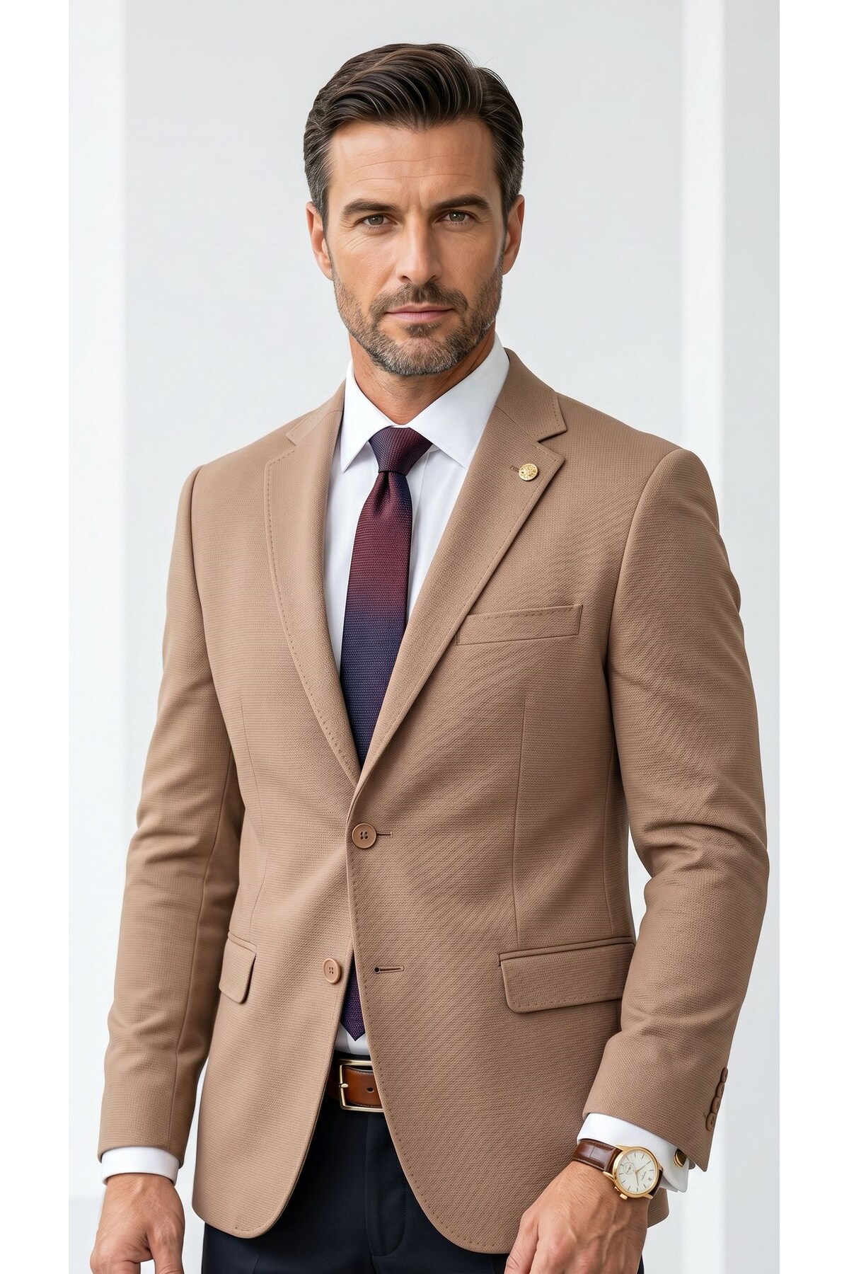 Plus Scorpion Erkek Slim Fit Çift Düğme Çift Yırtmaçlı Blazer Ceket, Premium Dokulu Kumaş