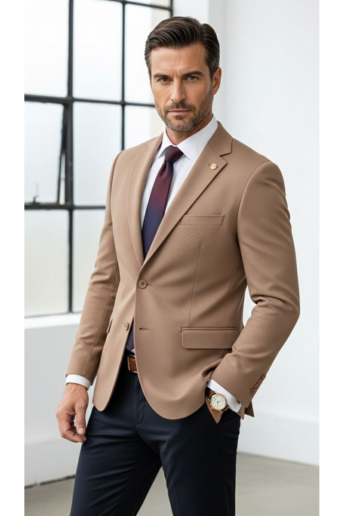 Plus Scorpion Erkek Slim Fit Çift Düğme Çift Yırtmaçlı Blazer Ceket, Premium Dokulu Kumaş görsel 4