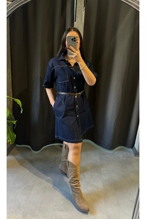 N&A BUTİK Kemerli Denim Elbise