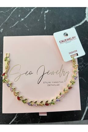 SEO JEWELRY CmJewelry Özel Seri Yaprak Figürlü Renkli Taşlı Bileklik