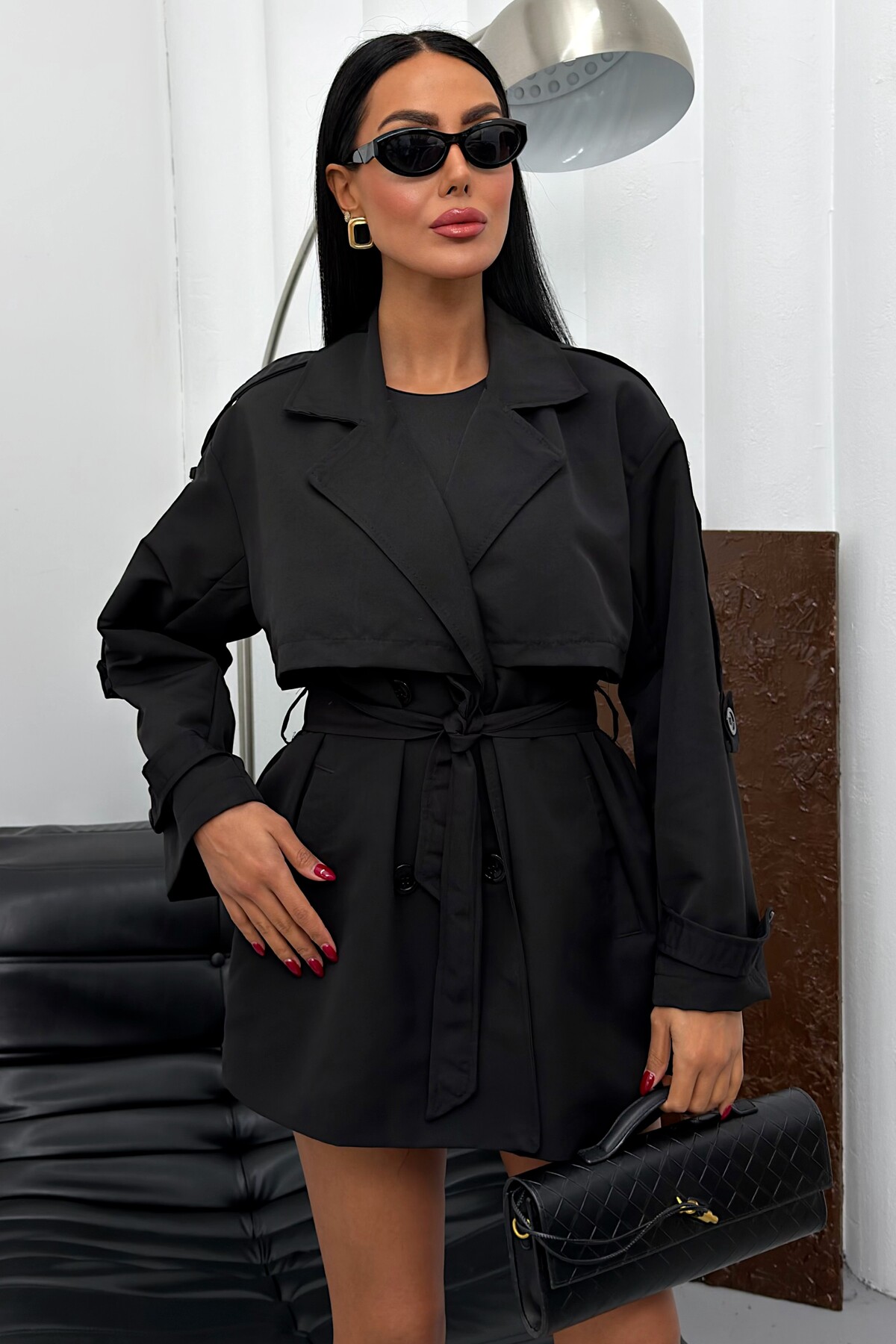 Women's Seasonal Linen Trench Coat - Buttoned Belted Wrap Collar Short Trench Coat