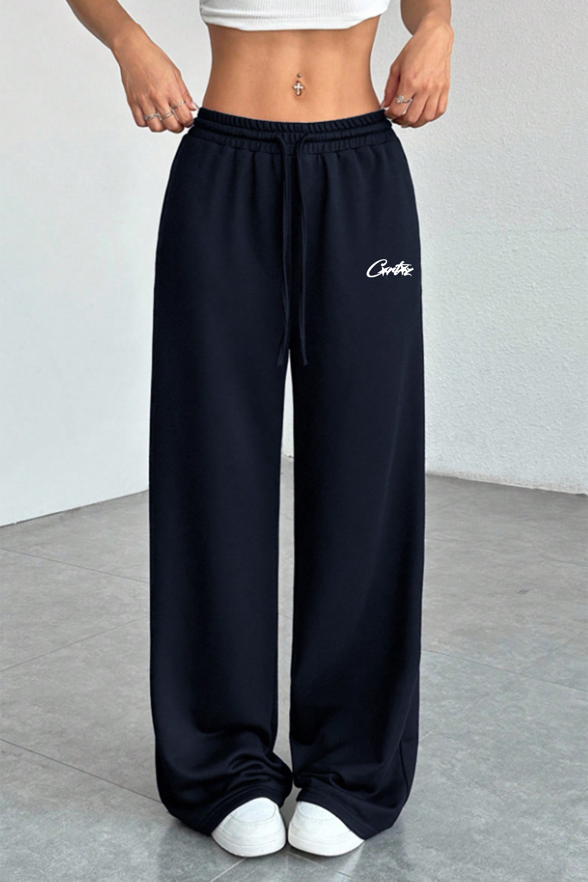 THE RULE Corteiz Printed Navy Blue Wide Leg Summer Baggy 3 Thread