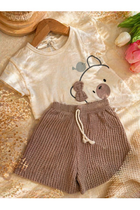 air baby AYICIK BASKILI FİYONKLU %100 PAMUK YAZLIK ŞORTLU TAKIM