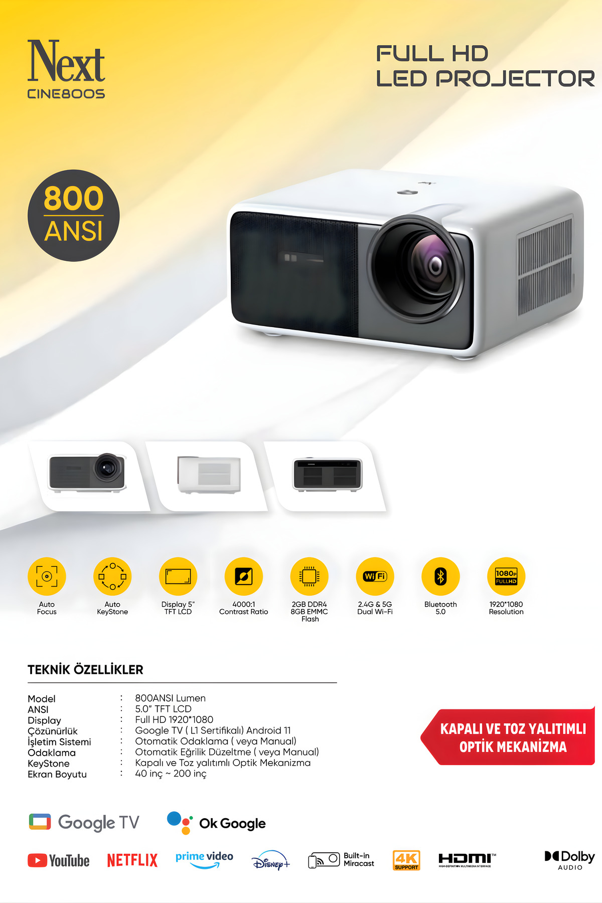 Next Cine800S GoogleTV Projeksiyon - Fiyatı, Yorumları