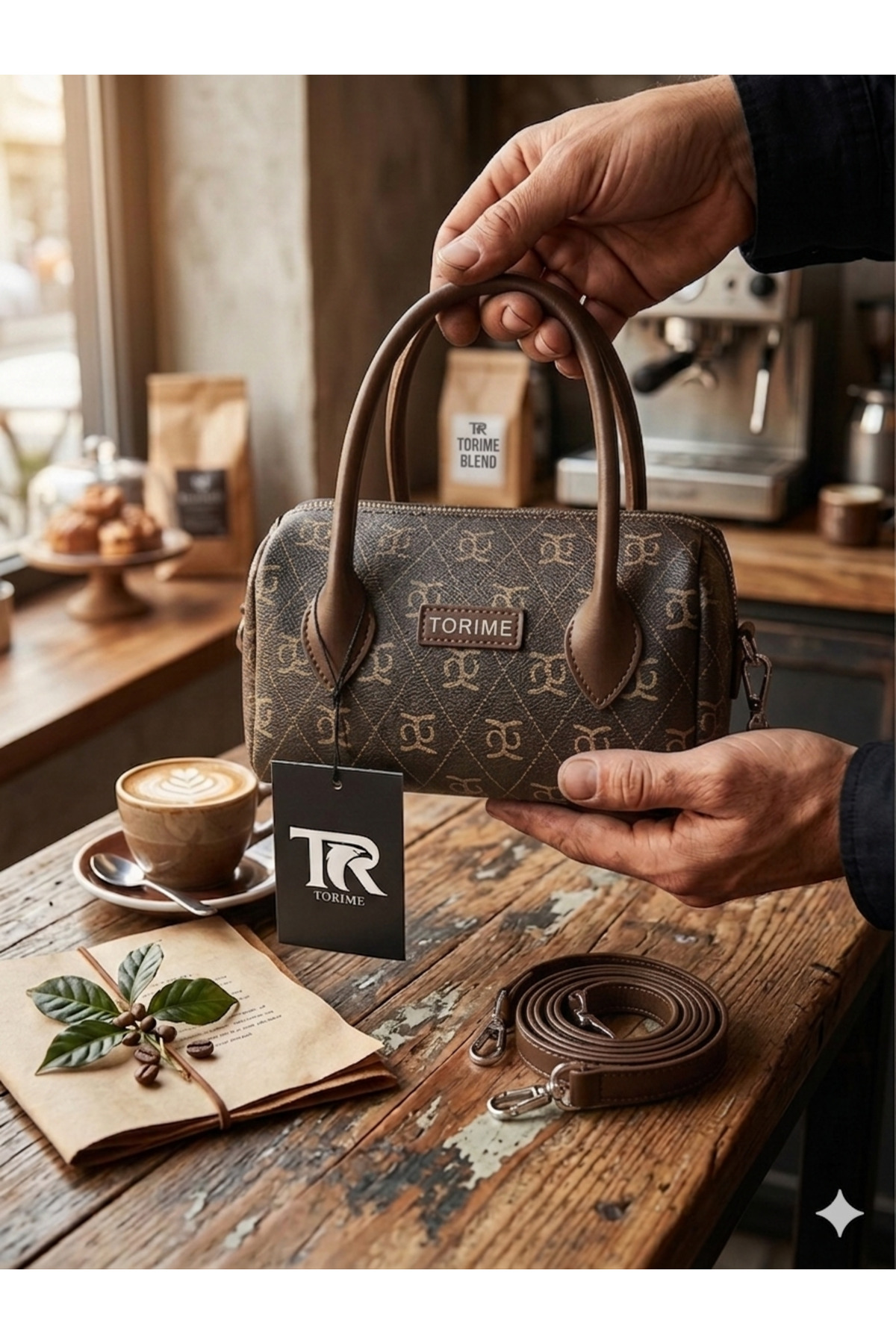 mini Boston women's hand and shoulder bag- vegan leather single compartment crossbody bag with vintage monogram pattern