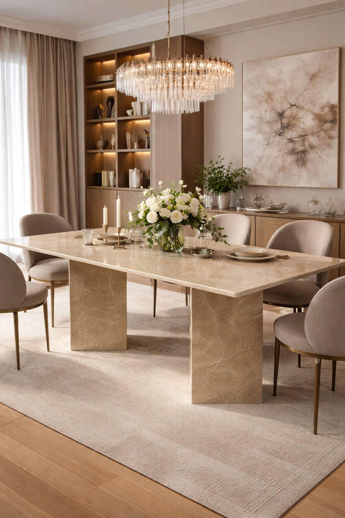 ESİLA MARBLE Modern Doğal Taş Yemek Masası – El Yapımı Minimalist
