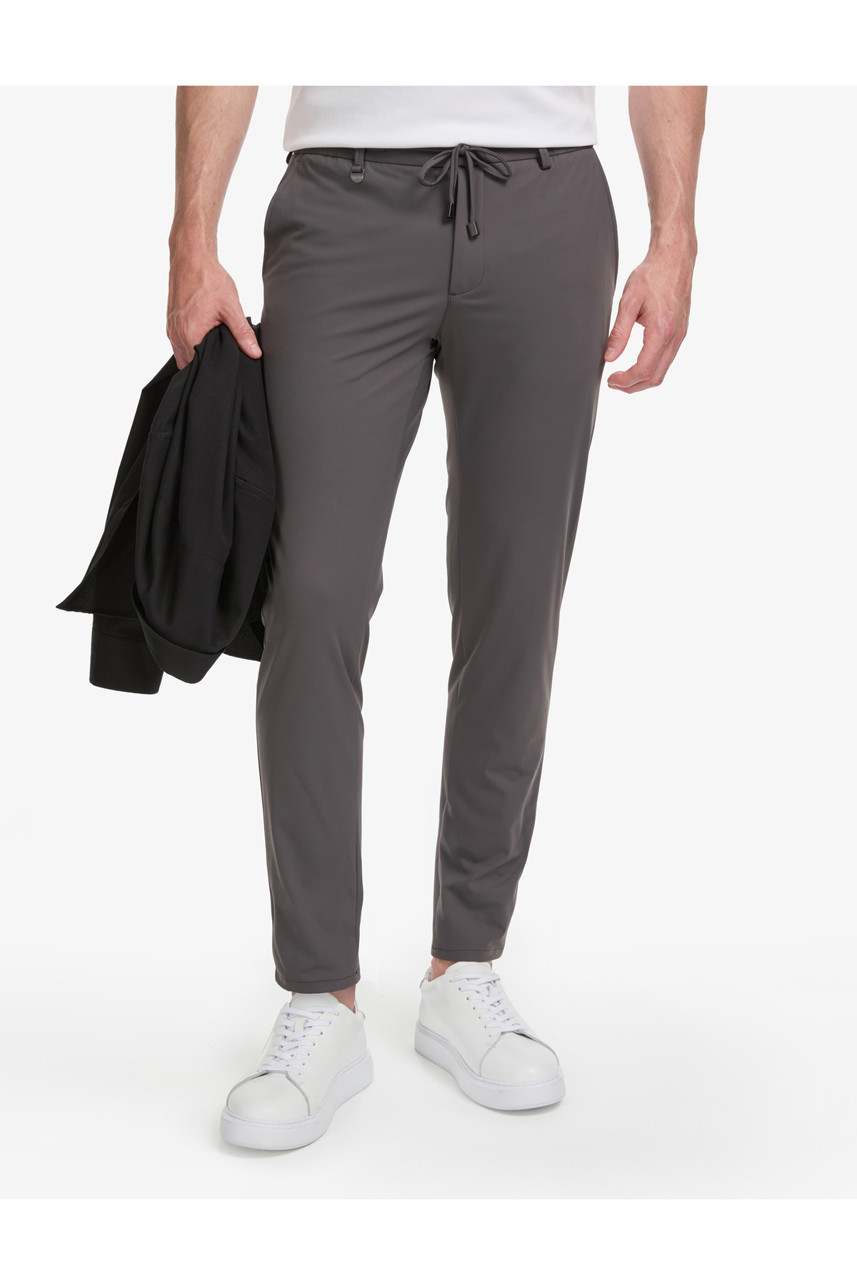 Pierre Cardin Füme Ex. Slim Fit Beli Kordonlu Klasik Jogger Pantolon 50325158-VR058 görsel 2