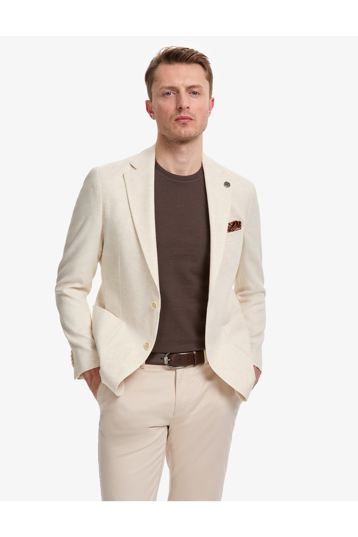 ژاکت نخی طرح بژ بسیار باریک 50320377-VR011 پیر کاردین کت بلیزر Pierre Cardin