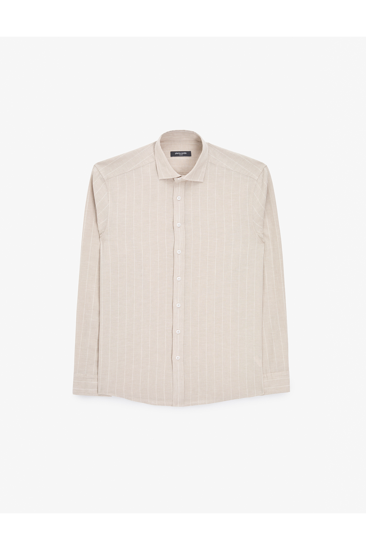 Pierre Cardin Bej Keten Karışımlı Regular Fit Çizgili Kısa Kollu Gömlek 50325330-VR011 görsel 6