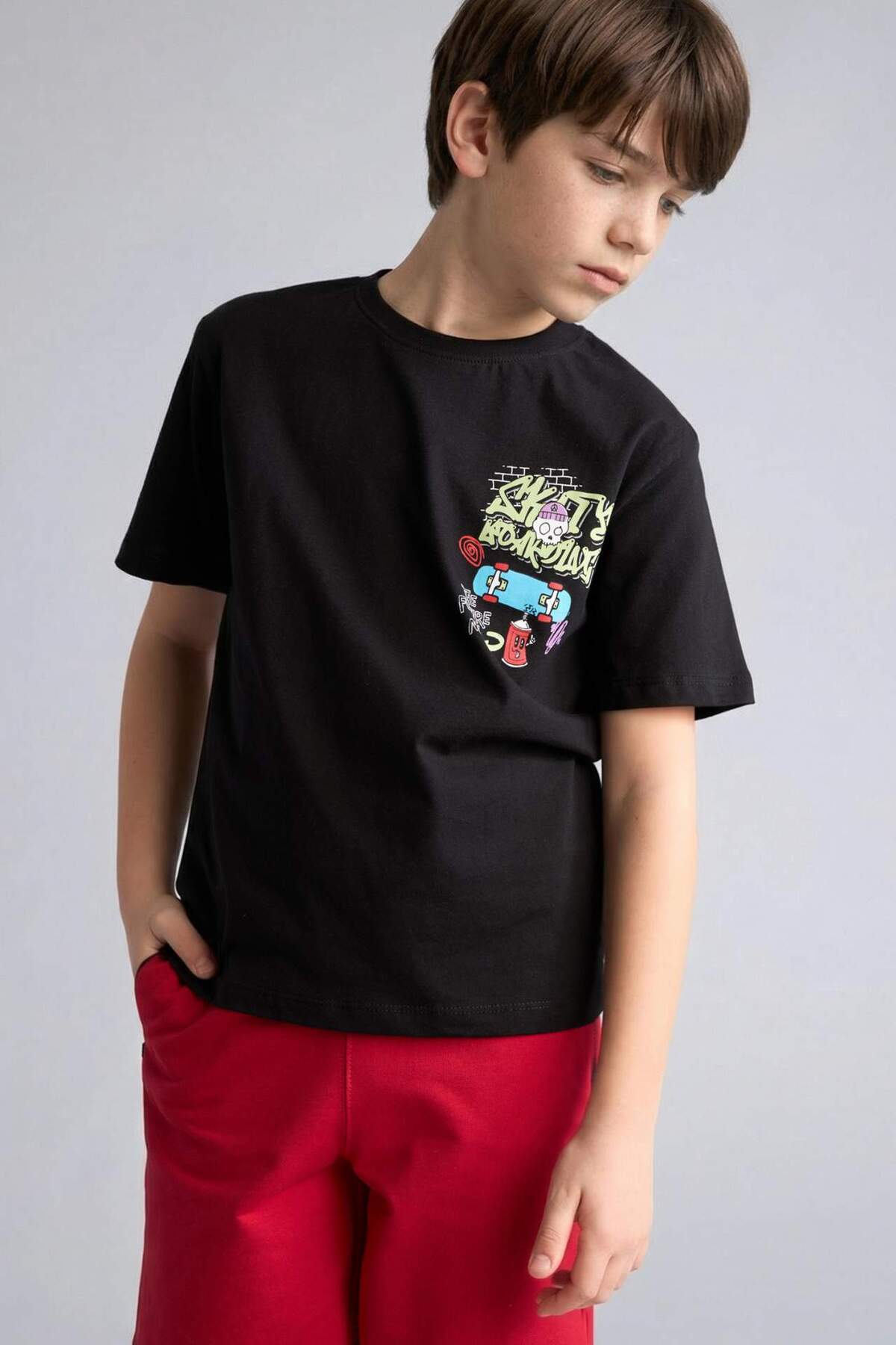 Defacto 100% Cotton New Regular Fit Crew Neck Printed Short Sleeve T-Shirt for Boys H4323A826Sm