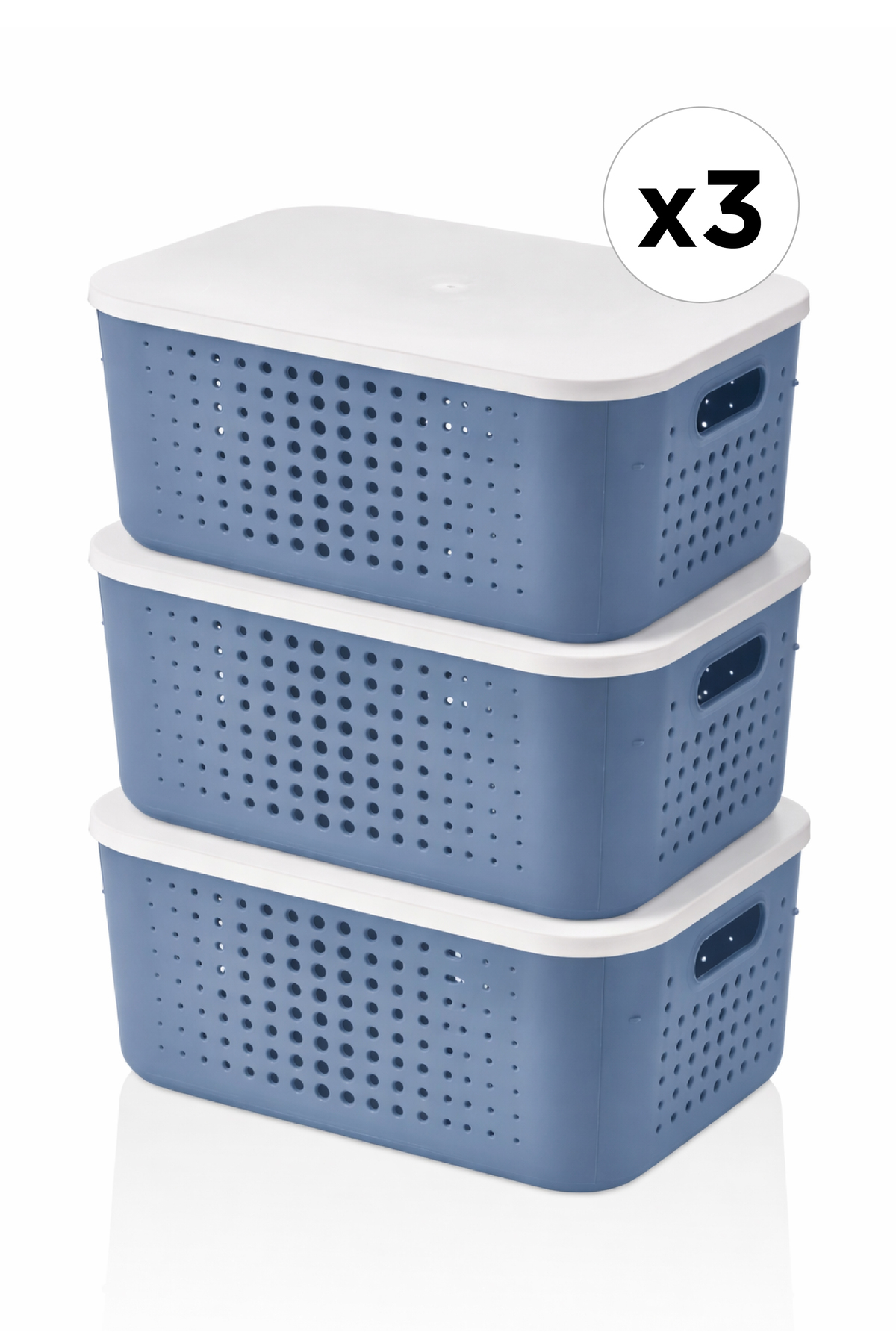3-Piece Bubble Lid Perforated Basket 13.4 Liters – Multipurpose Storage & Arrangement Box