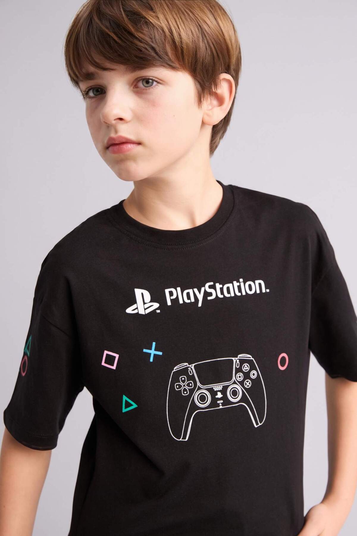 Defacto 100% Cotton Playstatıon Oversized Crew Neck Short Sleeve T-Shirt for Boys H3518A826Sm
