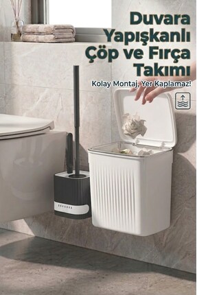 EFFE HOME Banyo Çöp Kovası ve Klozet Fırçası Duvara Yapıştırmalı Antrasit Fırça
