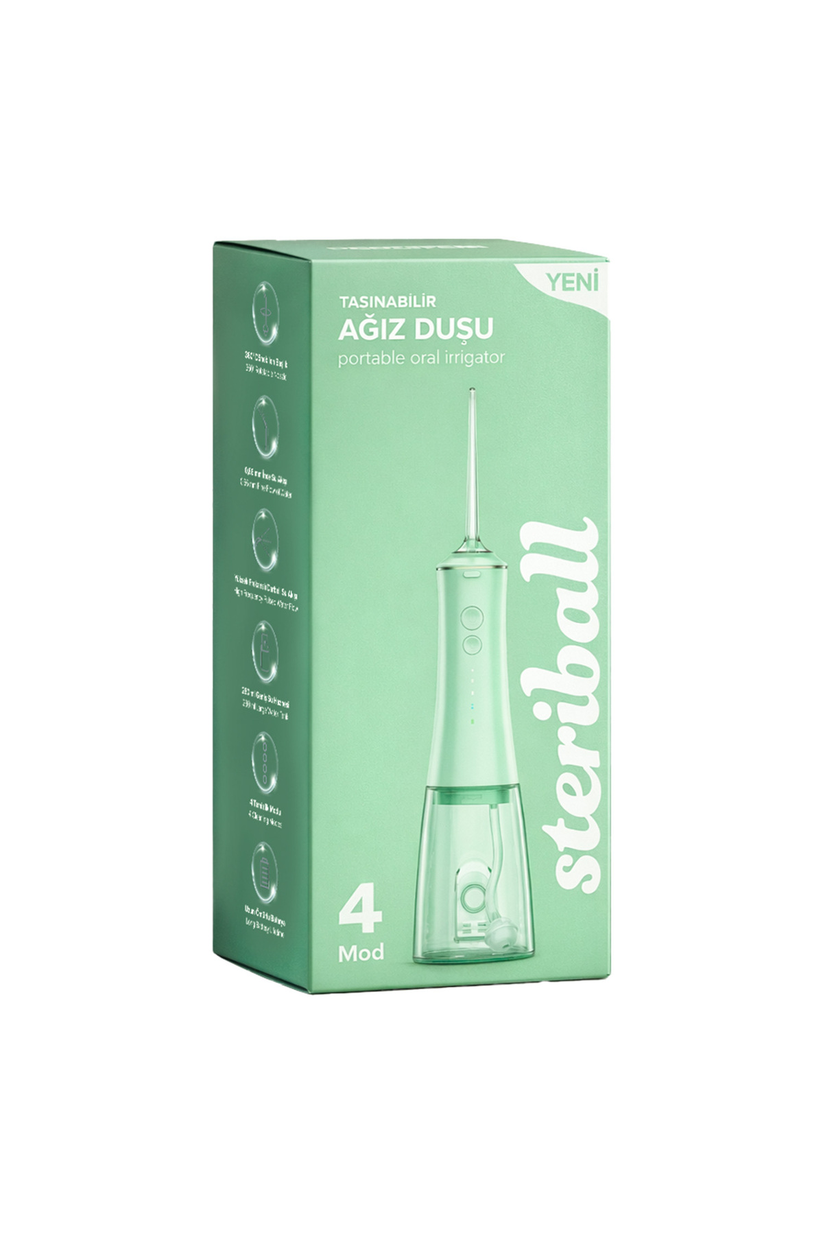 Steriball Oral Irrigator Ağız Duşu Yeşil - 4 Temizlik Modu; 360 ° Dönebilen Başlık; 0,60 mm İnce Su Akışı; Yüksek Frekanslı Su Darbesi - Fiyatı, Yorumları