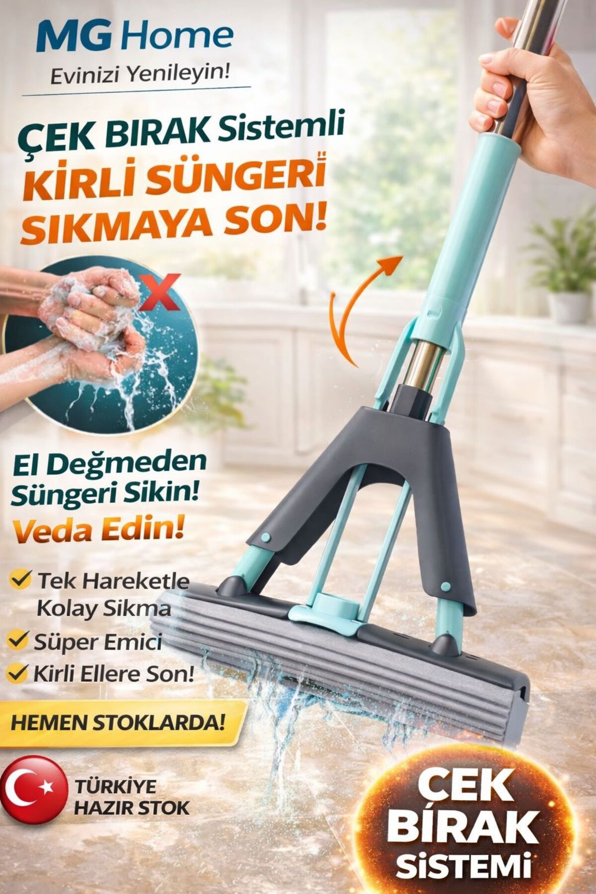Venon ÇEK BIRAK SİSTEMLİ ✨Katlanır Süngerli Paspas Sıkmalı Sünger