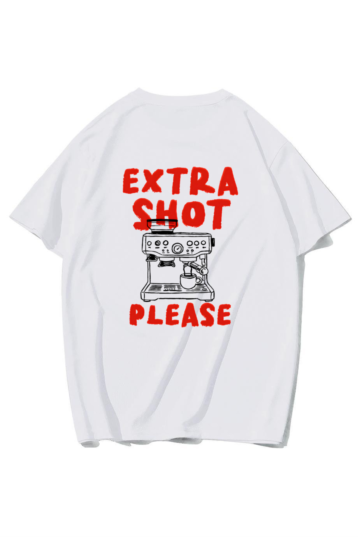 BRZ COLLECTION Unisex Oversize Red Extra Shot Please T-shirt (BEYAZ)