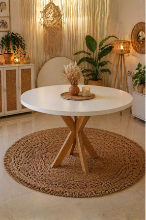 weltwood 4 Kişilik İskandinav Yuvarlak Masa | %100 MDF %100 Kayın Ağacı Ayak