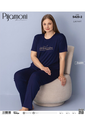Pijamoni KADIN BÜYÜK BEDEN KISA KOL DUBLİN BİSİKLET YAKA PİJAMA TAKIMI
