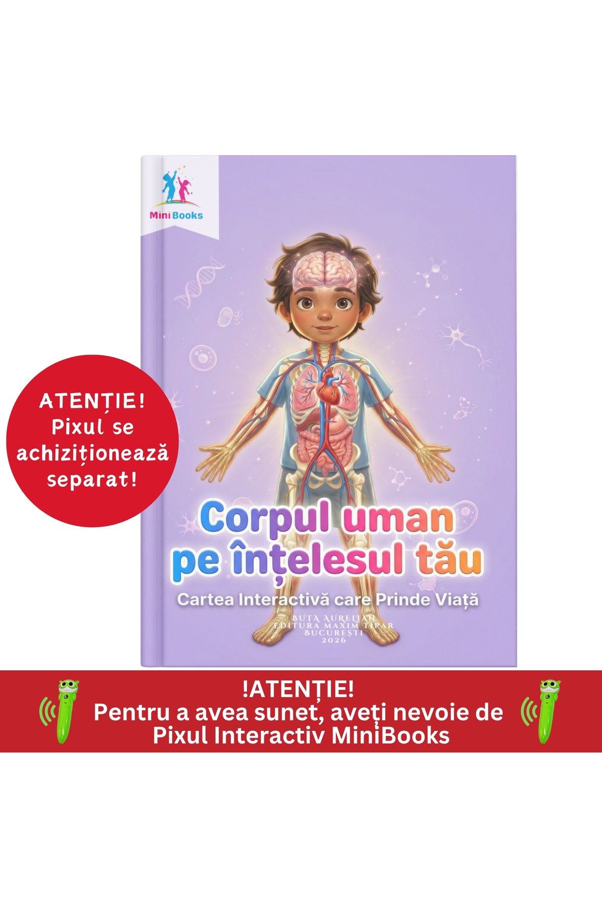 minibooks Corpul Uman pe Înțelesul Tău – Carte Interactivă Copii 6+ | Cu Sune...