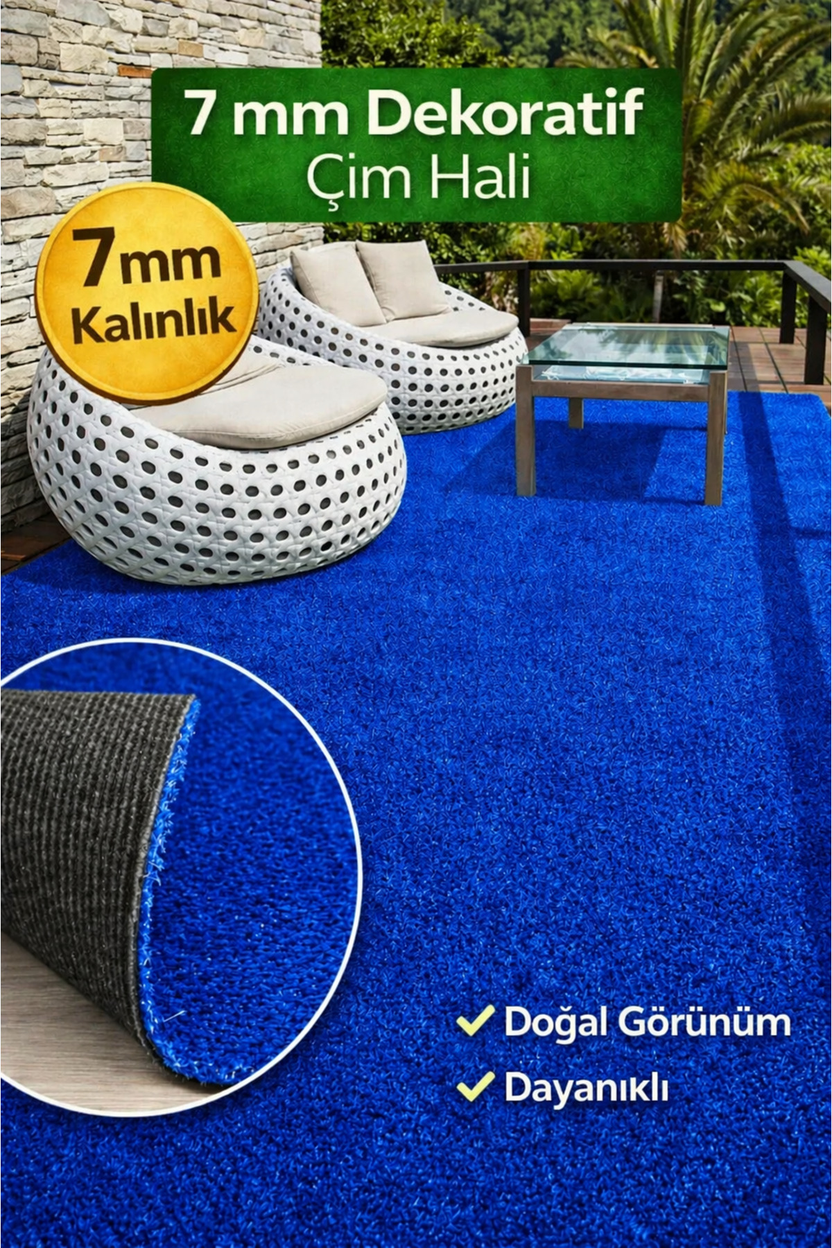 Grass Carpet Blue Decorative Premium Quality Artificial Grass Balcony Garden Anti-Slip Base 7 Mm