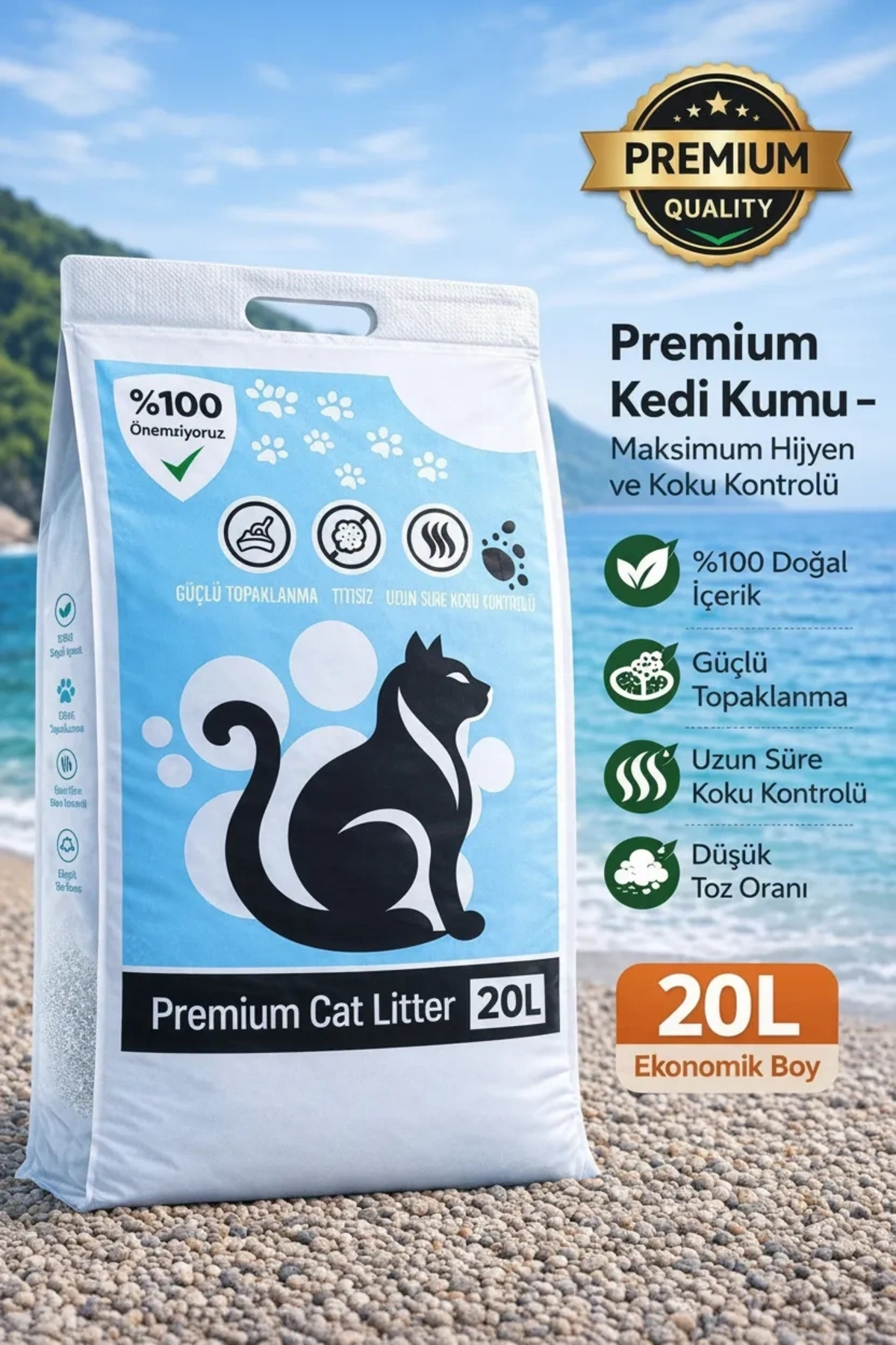 Biryirmi Doğal İçerikli Naturel Kokusuz Bentonit Kedi Kumu 20Litre Tozdan Arındırılmış Tozsuz Kedi Kumu İnce - Fiyatı, Yorumları