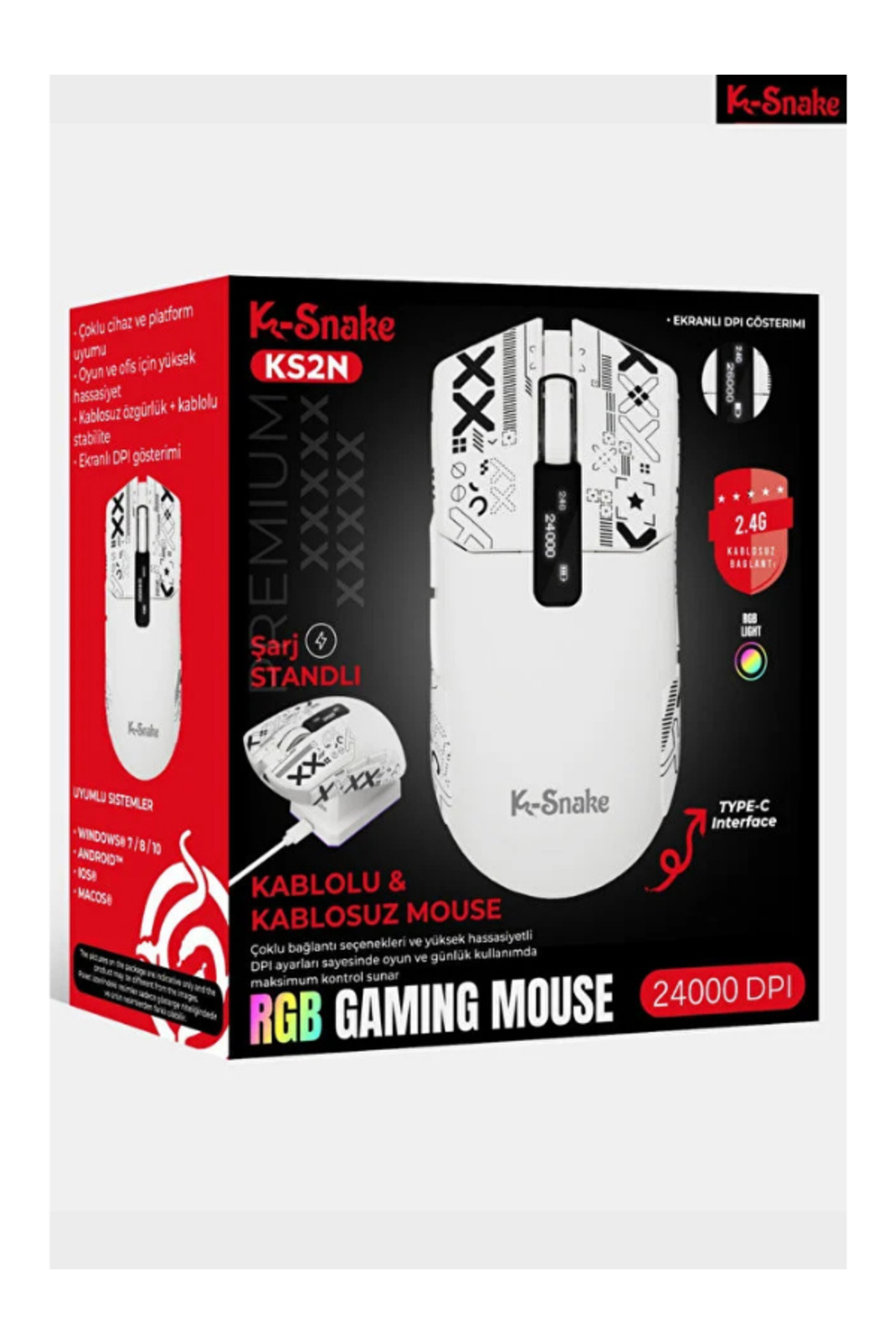 Hietech K-Snake RGB Gaming Mouse 24.000 Ekranlı DPI Kablosuz
