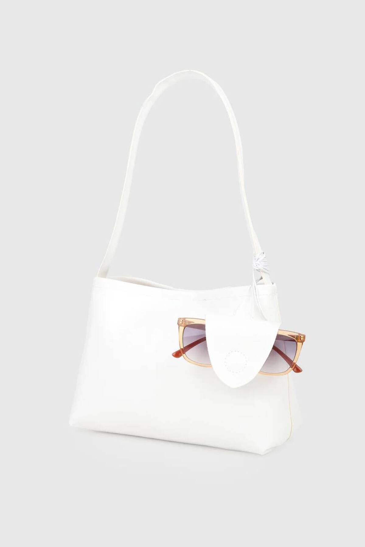 White AURA Women's Handbag and Shoulder Bag with Eyewear Detail görünüm 3