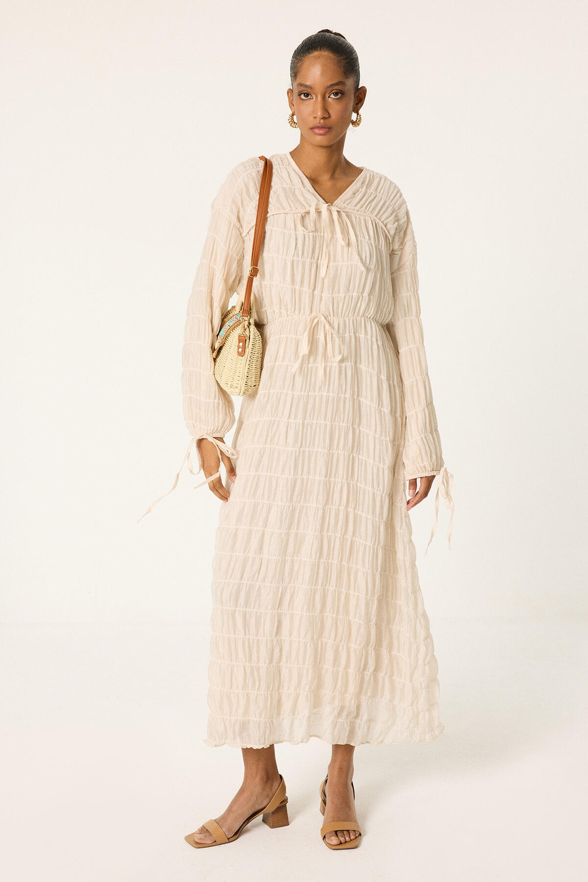 Touche Prive BALLOON SLEEVE GREATED DRESS- Trendyol