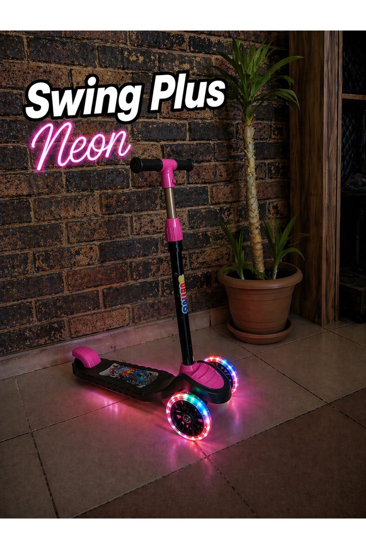 POZART Swing Plus Neon 3Tekerli Led Işıklı Ekstra Taban Aydınlatma