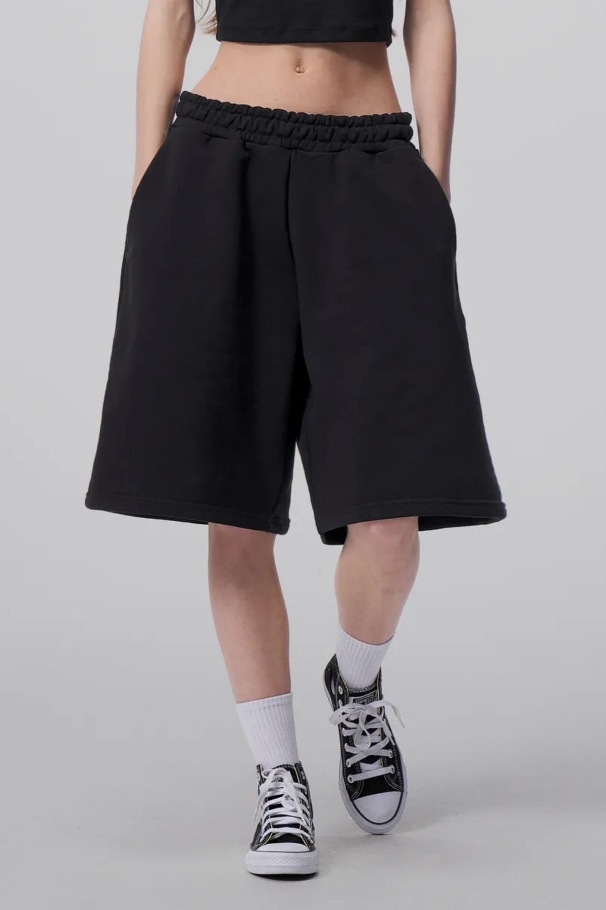 vladivosto Ekstra Bol Unisex Cepleri Derin Bermuda Büyük Beden Oversize Beli Lastikli Baggy Yazlık Şort görsel 2