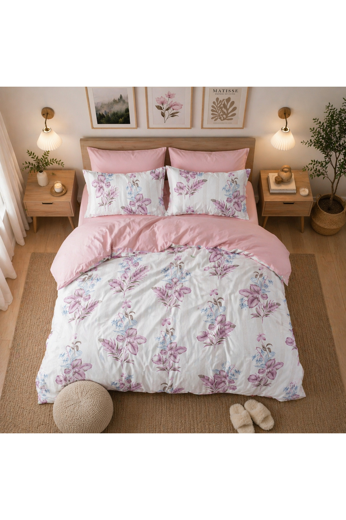 MyStory Home Lastikli Çarşaflı Çift Kişilik Nevresim Takımı Gülperisi Pembe