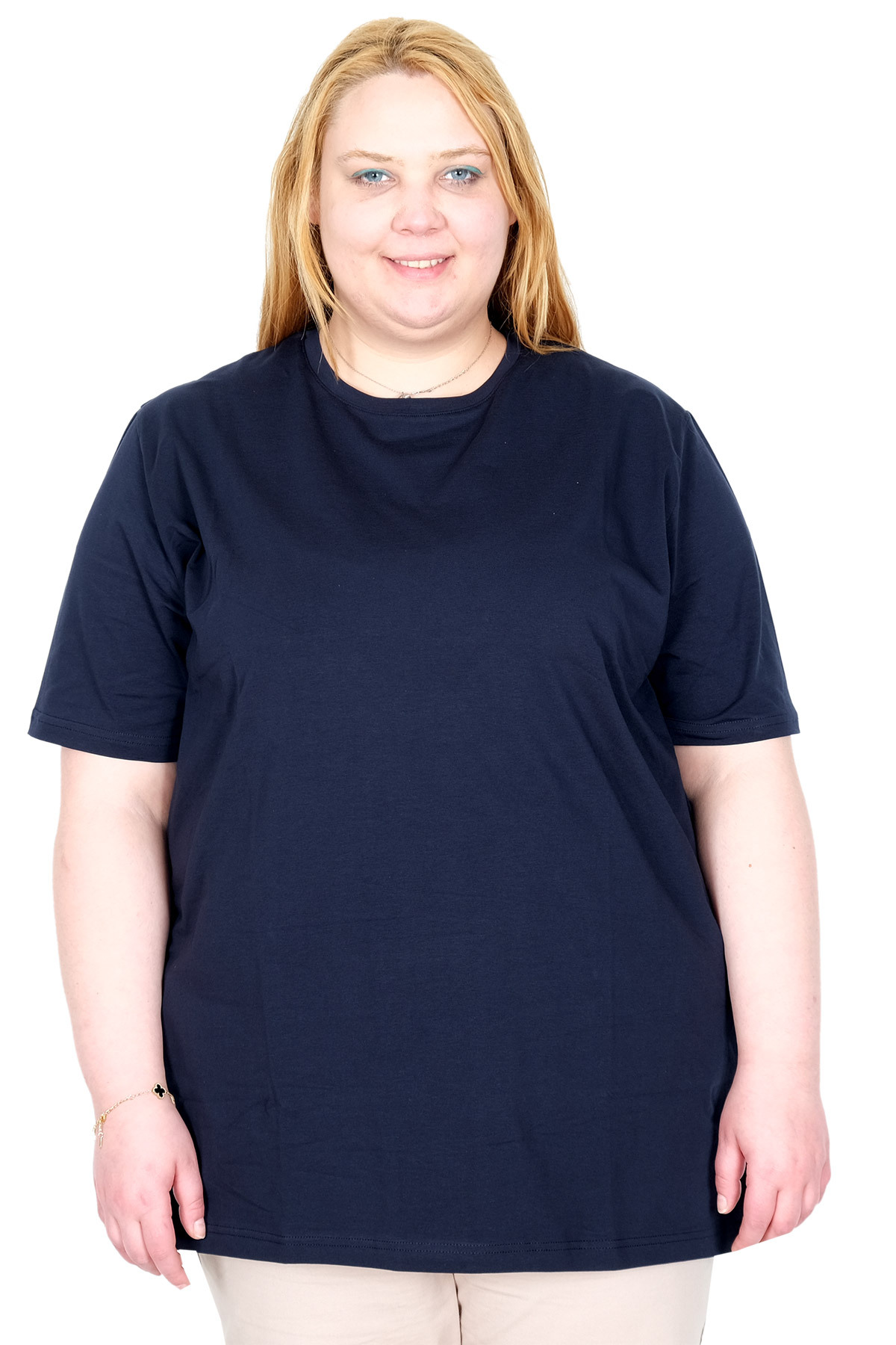 Mode XL Real Plus Size Women's T-Shirt Lycra Combed Cotton 20149 NAVY BLUE