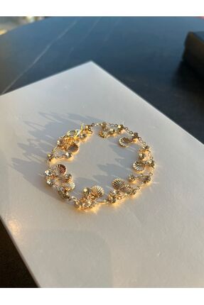 Rose and Light Deniz Kabuğu Taşlı Gold Bileklik