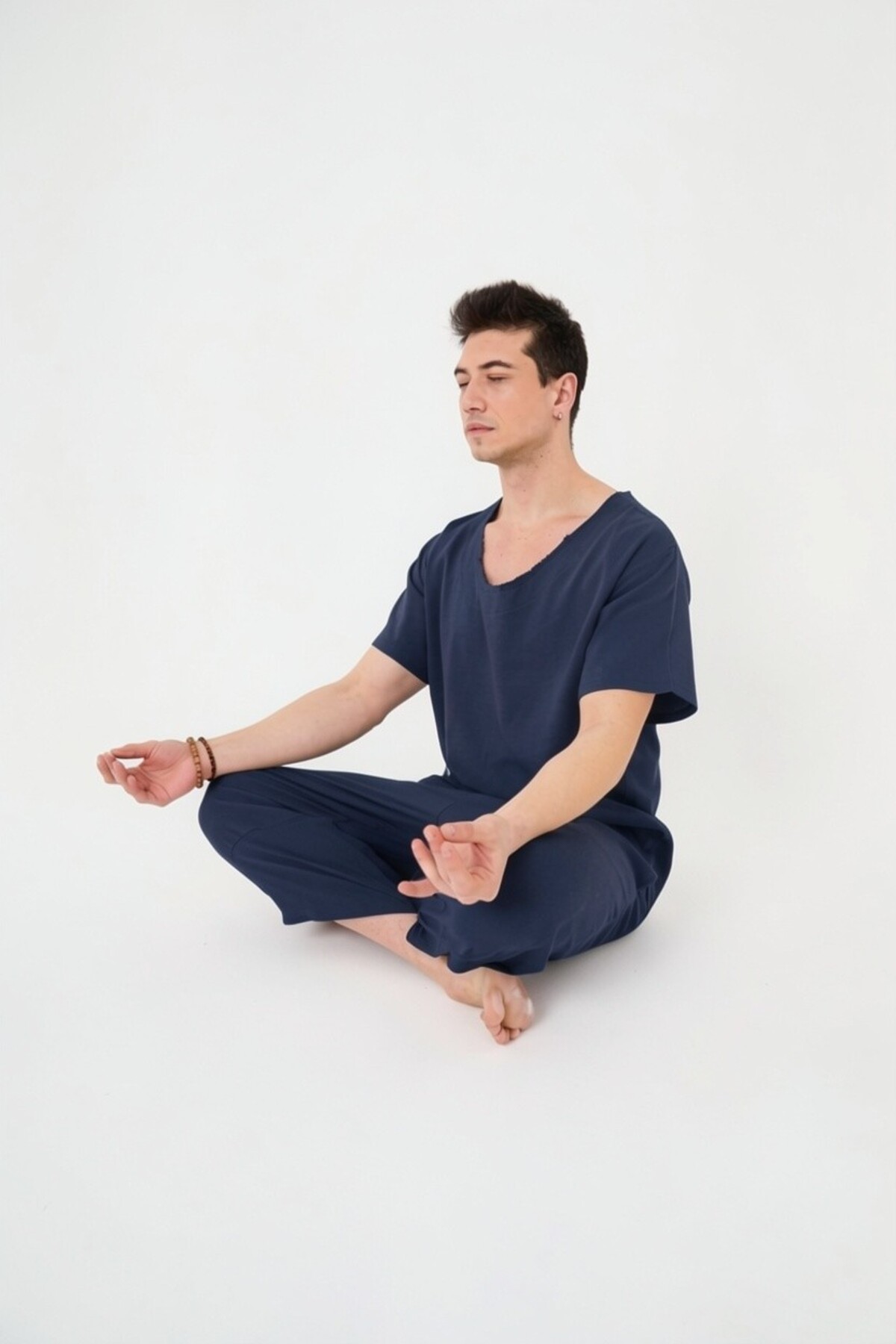 RELAXL Büyük Beden %100 Pamuk Lacivert Şalvar Yoga Meditasyon Kıyafeti görsel 2