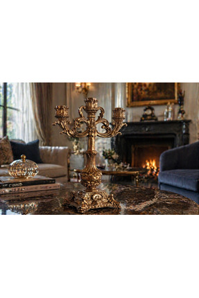 ELMART Vintage Bronz Detaylı Lüks Şamdan – Salon ve Masa Üstü Aksesuarı – Est...
