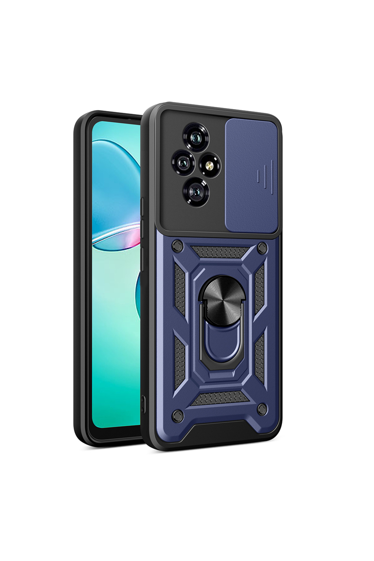 Honor 200 Uyumlu Kılıf Magnetik Standlı Kamera Korumalı BRSA Sürgülü Vega Kapak-Mavi