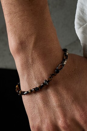Ricco Jewellery 925 Ayar Gümüş Kaplan Gözü Draven Bileklik