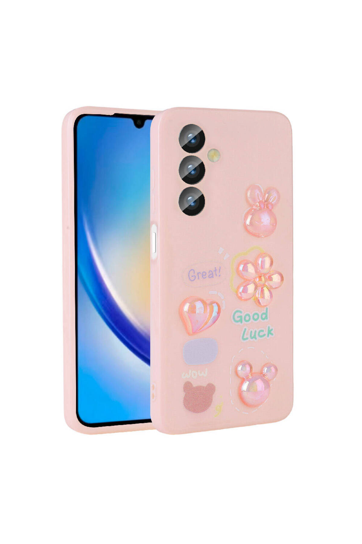 Galaxy A14 5G Kılıf Kabartma Figürlü Parlak BRSA Toys Silikon Kapak - Pembe