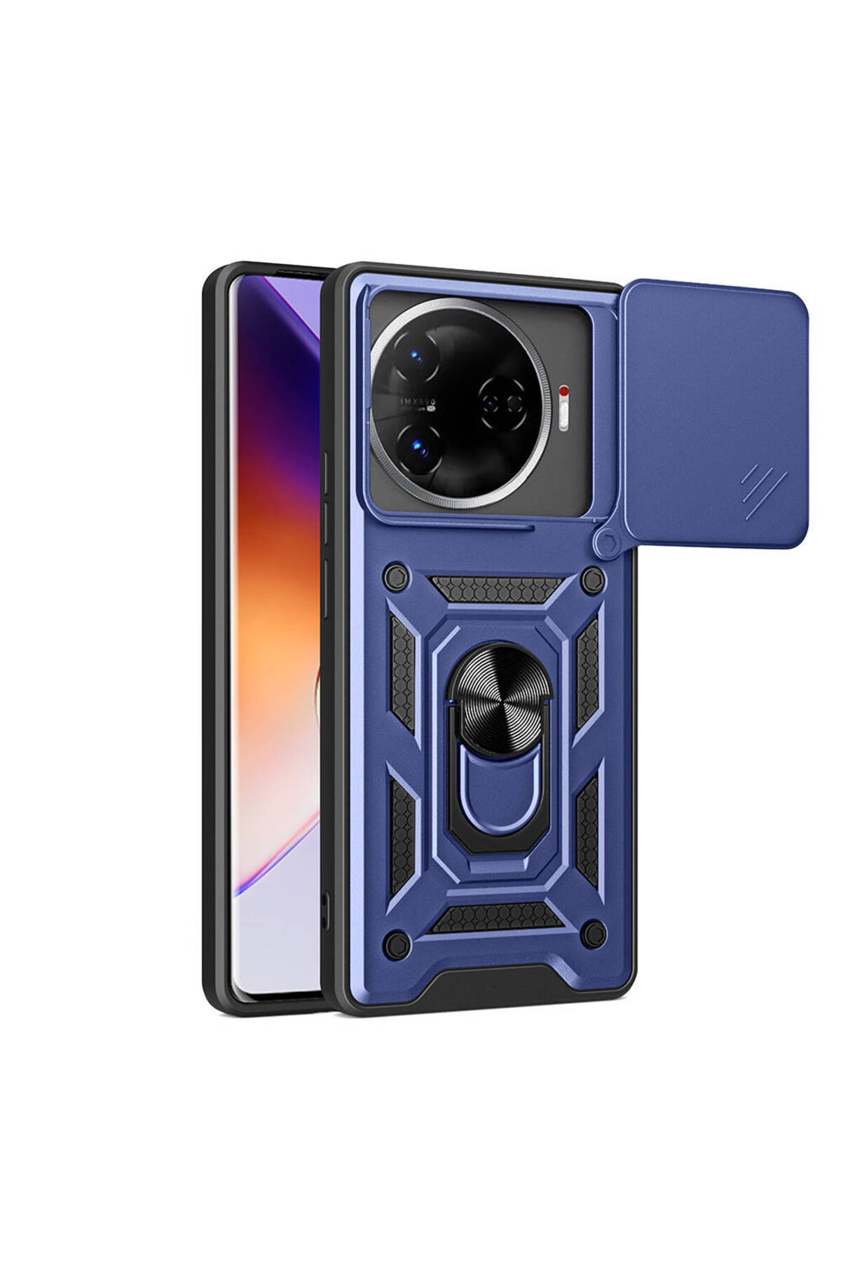 Tecno Camon 30 Pro 5G Kılıf Magnetik Standlı Kamera Korumalı BRSA Sürgülü Vega Kapak-Mavi