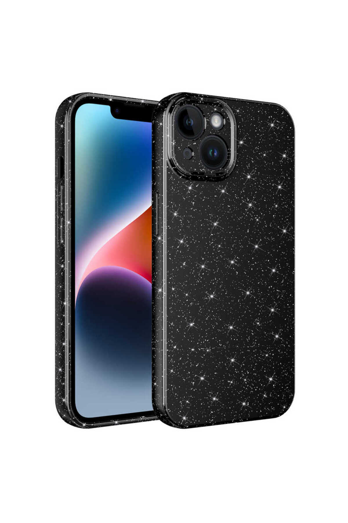 iPhone 14 Uyumlu Kamera Korumalı Simli Lüks BRSA Koton Kılıf-Siyah