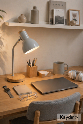 Vivido Home Ahşap Nordic Gri Masa Lambası