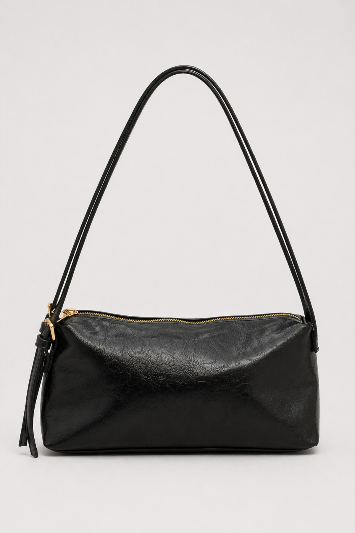 Women's Black Minimal Design Double Strap Zipper Women's Shoulder Bag – Casual Stylish Handbag