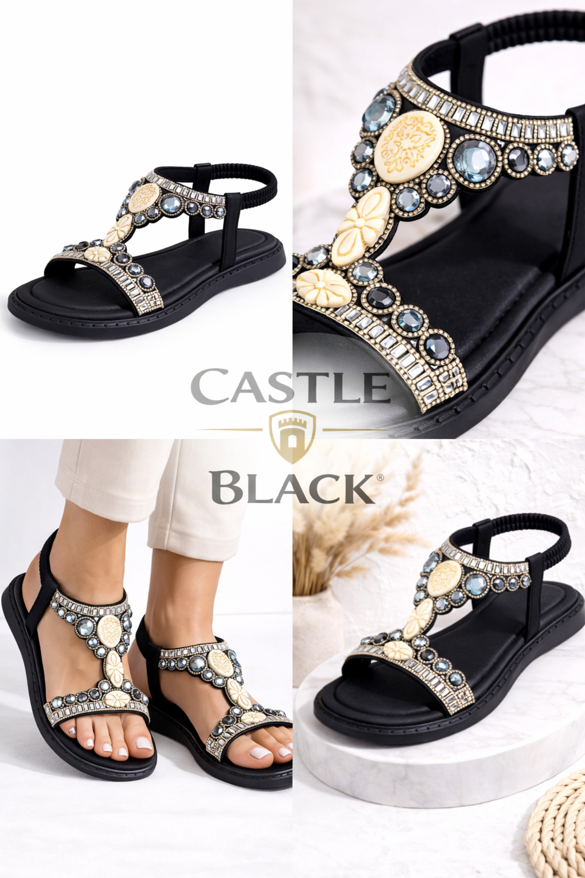 Castle Black Aura Siyah Taş Detaylı Kadın Sandalet görsel 3