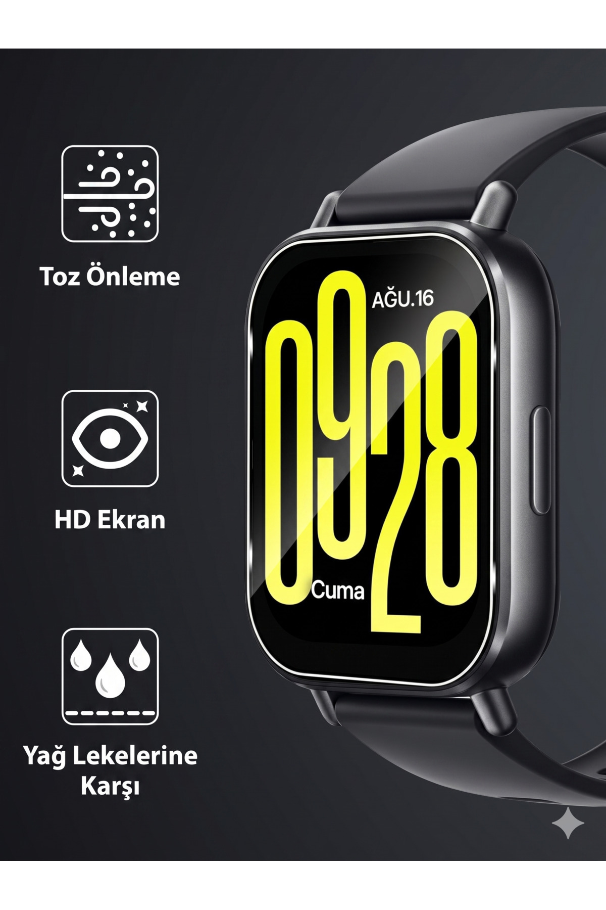 Mi Redmi Watch 5 Active Uyumlu Ekran Koruyucu Aparatlı Kolay Kurulum HD Şeffaf Temperli Cam Koruma