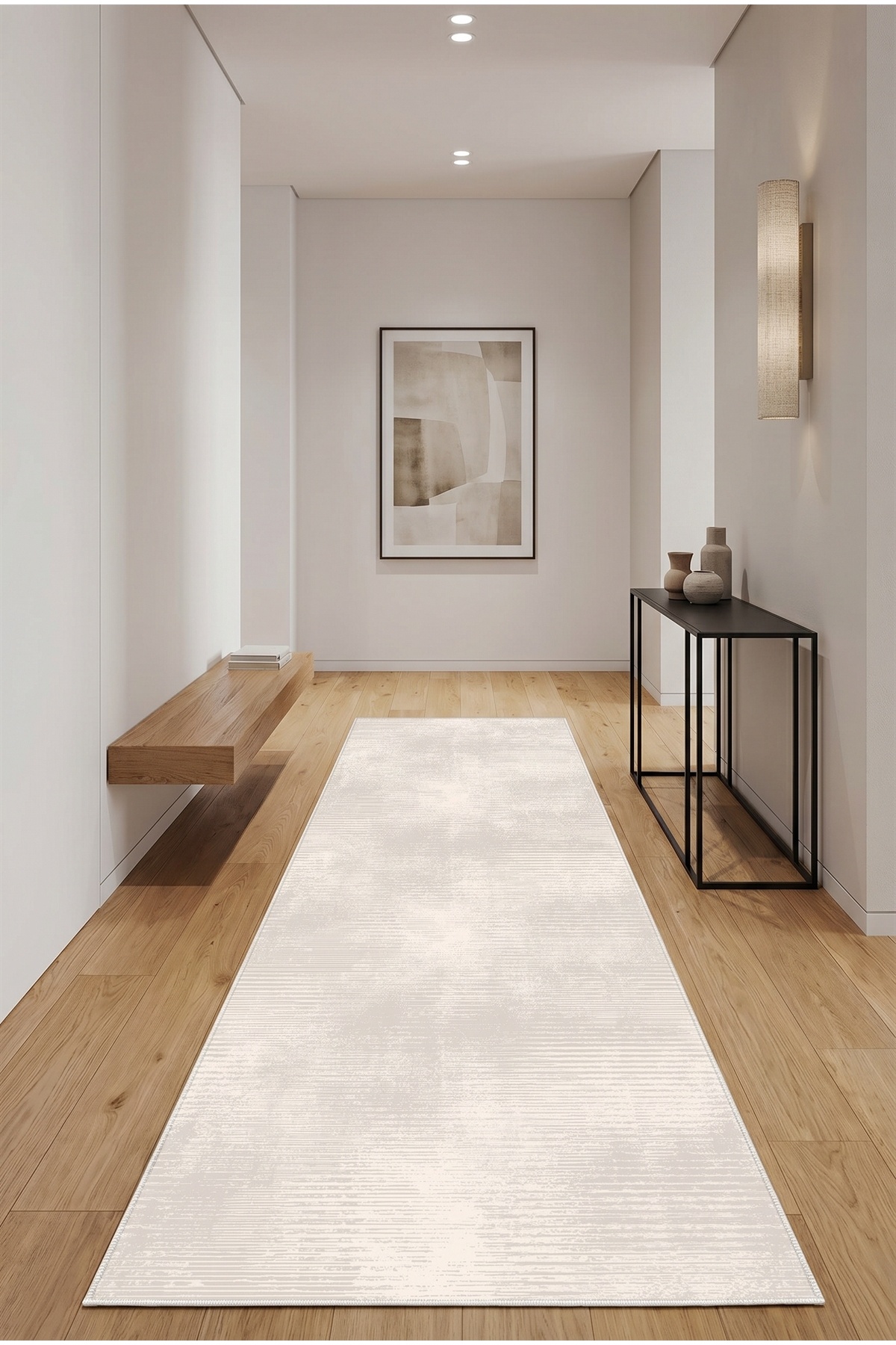 Beige Carpet Runner Machine Washable Anti-Slip Base Carpet