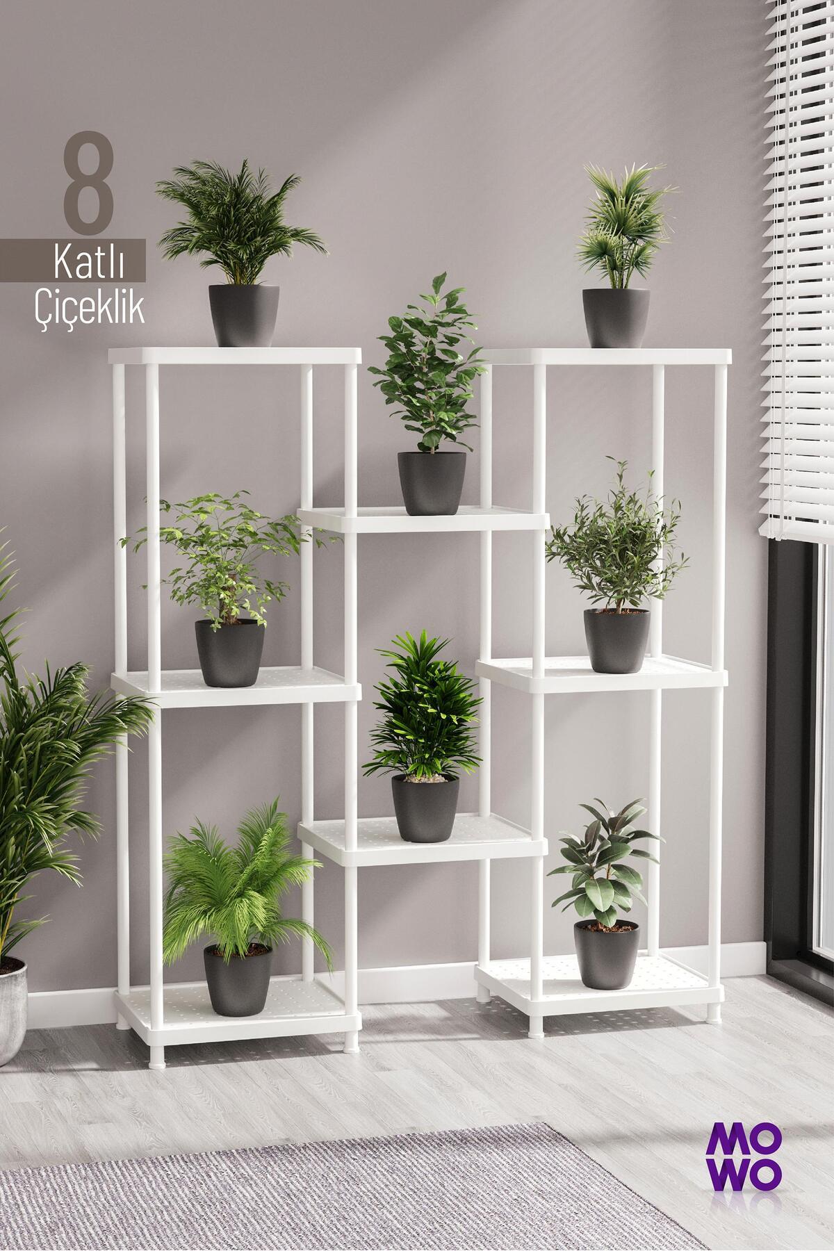 8-Tier White Flower Pot Decorative Flower Pot Stand Balcony Terrace Living Room Flower Pot Shelf 40x33 cm