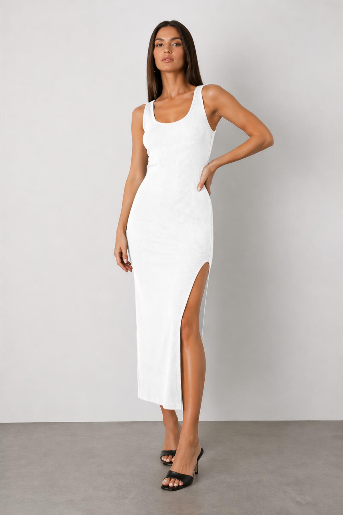 Women's Premium Camisole U-Neck Slit Bodycon Dress Inner Non-Showing -125 cm-